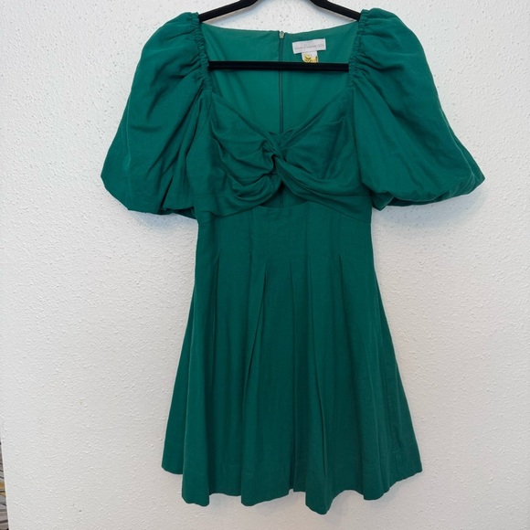 House of Harlow 1960 Emerald Green Puff Sleeve Dress Sz. 4 - Picture 2 of 4